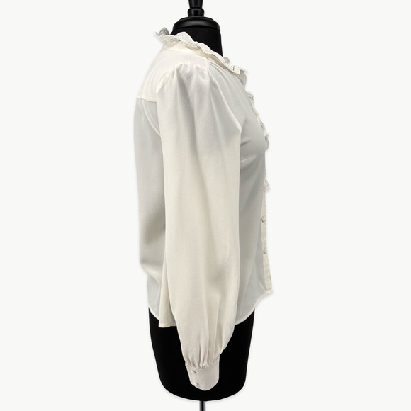 Sézane Chlo 100% Silk Embroidered Long Sleeve Blouse | 36 (US 4) | Ivory White - Picture 8 of 16